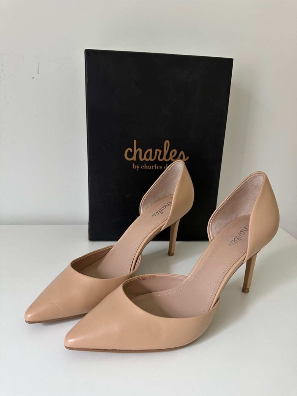 Charles by Charles David Nude/Tan Pointed D'Orsay Stiletto Pumps